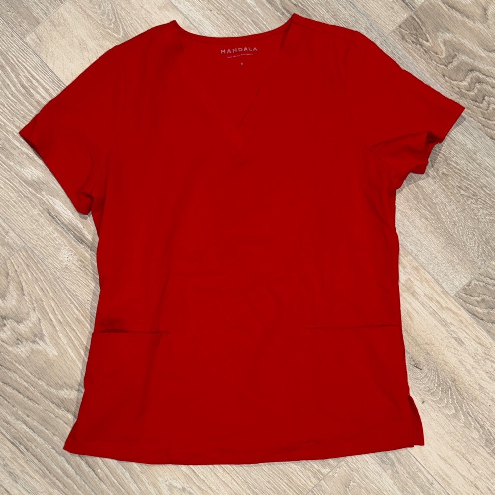 Women’s Red V-Neck Mandala Scrub Top
